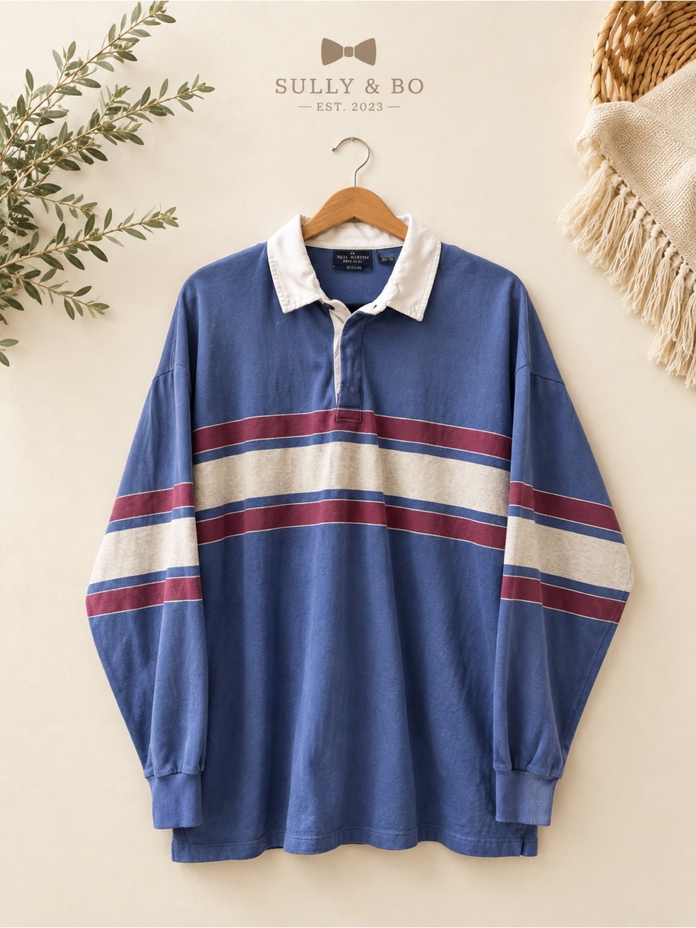 Vintage Neil Martin Rugby XL Shirt Made in USA Blue Striped Long Sleeve